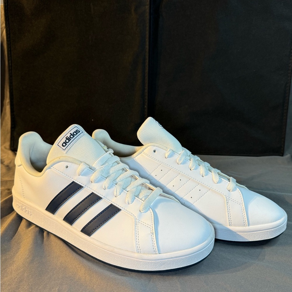 Adidas Classic White Sneakers with Dark Stripes